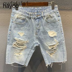 Mens jeans scheurde denim shorts heren lichtblauw vijfde broek trendy allmatch los wollen split stiksel korte jeans xsoq