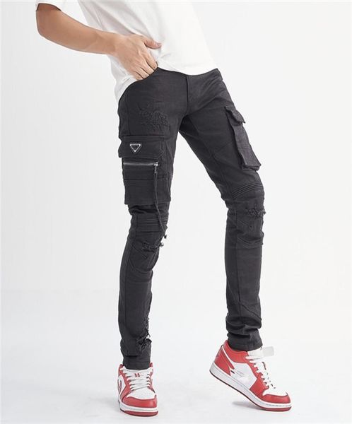 Jeans para hombre Bolsos de diseñador rasgados Más monos de moda Petos Pantalones cargo de mezclilla Pantalones de motocicleta elásticos delgados informales de oficina 8598911