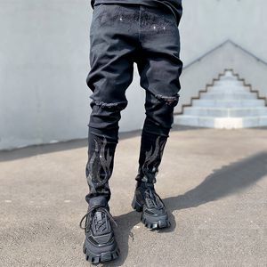 Hommes Jeans Ripped Drill Skinny Noir Stretch Denim Crayon Pantalon HOMME Street Punk Slim Fit Biker Pantalon 230606