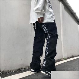 Mens Jeans rasgados Jean Hip Hop Man Pantras Tendencias Carta de ropa Y2K Tallas de calle impresa