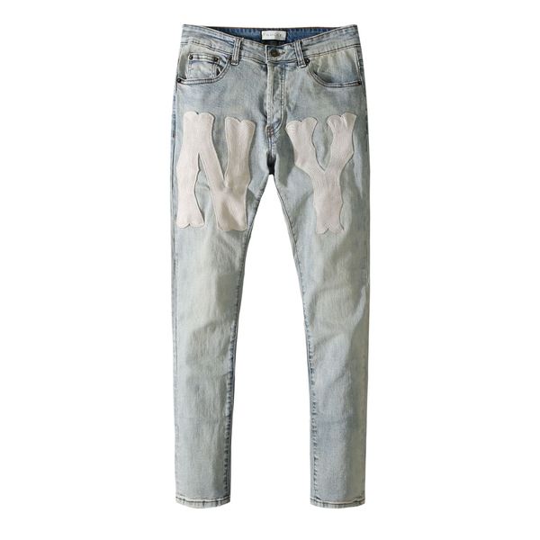 Jeans pour hommes déchiré moto classique denim jogger style femme peint à la main vieux tissé à la main pour faire de la mode décontracté mince coton lavé pantalon ample I3S7