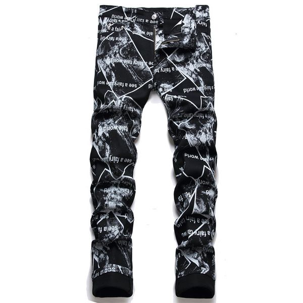 Jeans mens rock punk style concept de lettres pour hommes imprimement numérique mode noir extensible pantalon pantalon skinny pantalon effilé jeans 230809