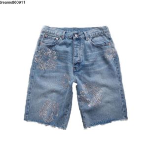 Pantalones vaqueros para hombre Flor corta Diamante Pantalones cortos de mezclilla Slim Street Hip Hop Jean Shorts Botón Mosca Corona Panes Negro Lavado claro Azul Diseñador Hombres {categoría}