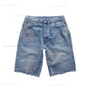 Mens Jeans Short Flower Diamond Denim Shortpants Slim Street Hip Hop Shorts Shorts Fly Wreath Jeans panes Black Light Lave Blue Designer Men SH 370