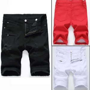 Jeans pour hommes Shorts Jeans de motard moto Rock Revival Pantalon court Skinny Slim Ripped trou Mens Denim hommes Designer