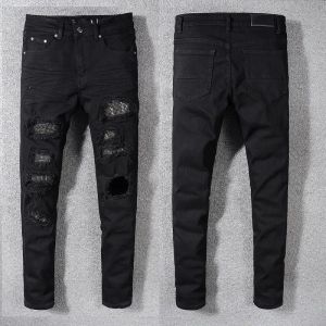 Herenjeans Skinny Fits Denim zwarte broek voor jongens Man Biker Slim Ripped Distressed Hip Hop Normaal Moto Fit Straat Rivet Patches Trendy Lang