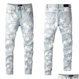 Heren Jeans Skinny For Man Broek Designer Grijs Rip Denim Biker Paint Di Pant Bone Slim Fit Stretch Motorfiets Ster Halloween Hip Hop St Dhjk3