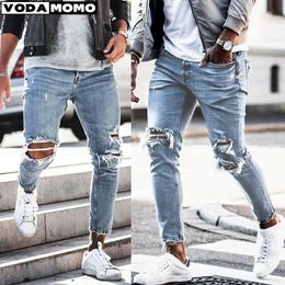 Mens jeans skinny gescheurde mode rooster bedelaarplekken slank fit stretch casual denim potloodbroek schilderen joggingbroek mannen 230519