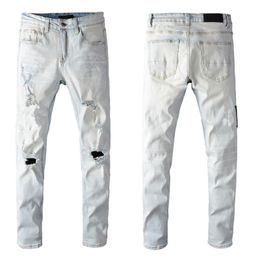 Jeans pour hommes Slim Denim en détresse Pantalon de créateur blanc avec des trous Lettres déchirées au genou déchiré pour homme Skinny Jambe droite Taille 28-40 Long 2022 Mignon de haute qualité