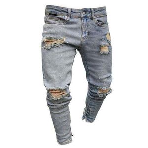 Jeans pour hommes pantalon à crayon à gros trous slim fit