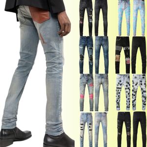 Jeans déchirés Miri Jeans Jeans de designer pour hommes Genou Skinny Droite Taille 28-40 Moto Trendy Long Straight Hole High Street denim