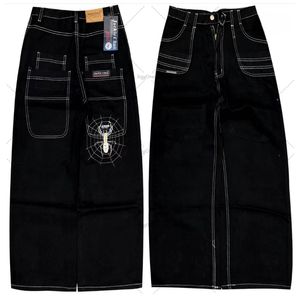 Heren Jeans Spider Cartoon Patroon Geborduurde Vrouwen Zomer Zwarte Straat Casual Hip Hop Hoge Taille Wijde Pijpen Broek 230915