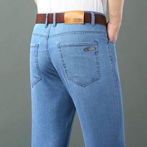 Pantalones vaqueros para hombre Primavera Verano Denim fino Algodón recto Estiramiento Hombres Negocios Tela informal Cintura alta Seda de hielo Pantalones ligeros 231012