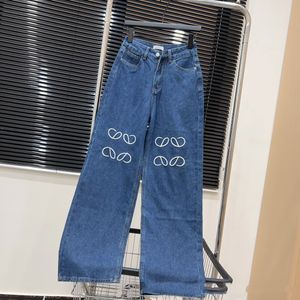 Jeans pour hommes printemps pantalon féminin nouveau classique bleu droit de la lettre décontractée lâche broderie jeans boucles de couleur solide