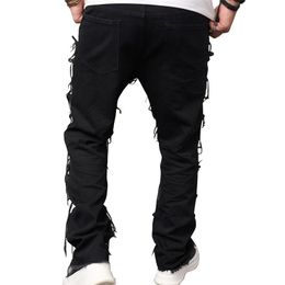 Jeans pour hommes empilés pour pantalon en jean coupe ajustée déchiré Vintage Hip Hop Patchwork pantalon Streetwear 230831