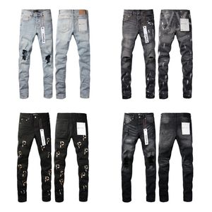 Mens jeans gestapelde jeans paarse jean modebroek zwarte broek denim broek mode casual streetwear fijn midden taille slanke rechte been pant spijkerbroek spijkerbroek