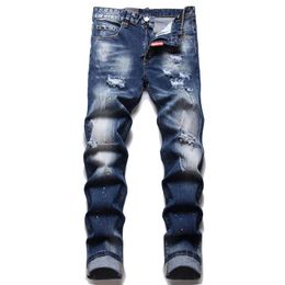 Heren jeans starbags dsq westerse pasvorm gescheurde hipster mannen kleine rechte katoenen bom verf gedragen bedelaar jeans 231218