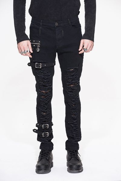 Jeans pour hommes Steampunk mode hommes décontracté détachable pantalon gothique personnalité trou pantalon taille moyenne robe de scène 230825