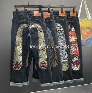 Heren jeans recht broek man skelet borduurwerk dweilen broek 2024 denim kleding voor mannen baggy
