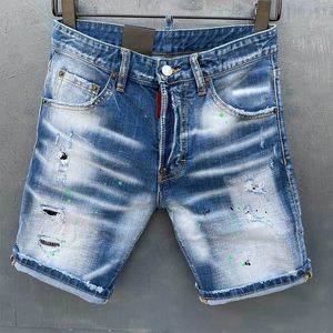 Heren Jeans Rechte Korte Jeans Gaten Strakke Denim Broek Casual Nachtclub Blauw Katoen Zomer Italië 4716