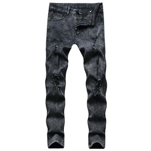 Heren Jeans Street Style Heren Biker Jeans Gat Distrressed met Rits Slim Fit Denim Casual Mannelijke Broek Pants213A