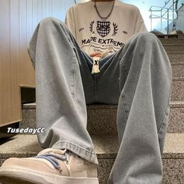 Heren Jeans Streetwear Baggy Broek Klassieke Allmatch Effen Kleur Straightleg Denim Wijde Pijpen Mannelijke Y2k Casual Broek 230606