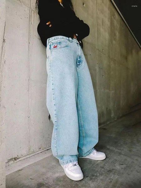 Pantalones vaqueros para hombre, ropa de calle para niño grande Y2K, pantalones holgados con bordado gráfico de dibujos animados de Hip Hop, pantalón ancho de cintura alta Harajuku para hombre y mujer