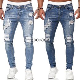 Heren Jeans Streetwear Mode Zwart Gescheurd Skinny Slim Fit Blauw Hip Hop Denim Broek Casual Voor Mannen Jean Homme 230721