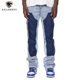 Mens jeans streetwear mannen oversized high street splicing gewassen broek hiphop vintage Harajuku rechte casual gedrapeerde denim broek 230404