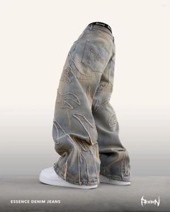 Jeans pour hommes Streetwear Reven Y2K Hip Hop Retro Blue Blue Baggy Harajuku Gothic High Wide Lam Le jambe large pantalon OW6F