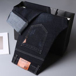 Jeans pour hommes Stretch coupe régulière affaires décontracté Style classique mode Denim pantalon mâle noir bleu gris pantalon 230831