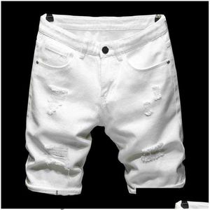 Jeans pour hommes Summer Blanc pur noir clair léger en denim en denim shorts de marque classiques de marque jeune homme slim droit décontracté drop deli dhlfq