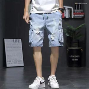 Jeans pour hommes été déchiré Denim Shorts tendance ample pantalon moyen gros homme adolescent décontracté voyage grande taille cinq fente A3400