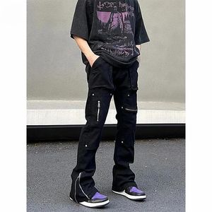 Jeans para hombre Techwear Men Y2k Moda negra Pantalones de mezclilla de pierna ancha para ropa de calle informal Hip Hop Straight Baggy con estilo 231212