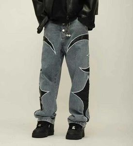 Heren jeans Thug Club Pu Leaher borduurwerk patchwork baggy Y2K dames streetwear rechte oversized denim broek unisex cargobroek
