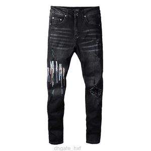 Jeans pour hommes de qualité supérieure avec lettres brodées, pantalons en Denim de styliste, trous à la mode, pantalons de rue Hip Hop, taille 28-40