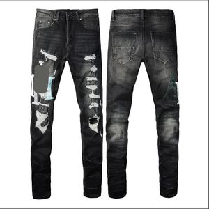 Heren jeans topkwaliteit brief borduurwerk logo ontwerper denim broek mode holes hip hop street broek maat 28-40#120