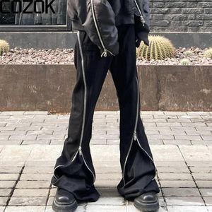 Jeans masculins vintage torsion noire micro évasé jean hommes hip hop diagonale zipper pantalon large pantalon unisexe streetwear denim