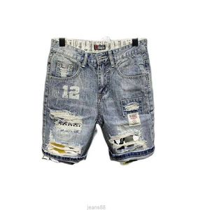 Heren Jeans Groothandel 2021 Koreaanse Mode Mannen Casual Bedelaar Gat Denim Shorts Merk Gedrukt Patch Gescheurde Korte Broek