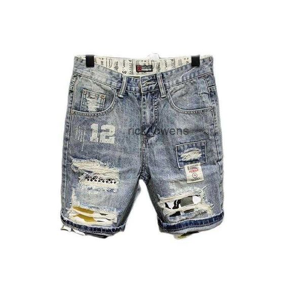 Jeans pour hommes, vente en gros, mode coréenne, décontracté, trou de mendiant, short en Denim, marque imprimée, Patch déchiré, pantalon court, 0987, 2021