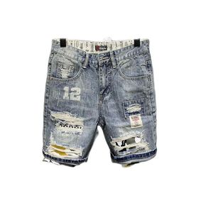 Herenjeans groothandel Koreaanse mode mannen casual bedelaar gat denim shorts merk bedrukte patch gescheurde korte broek