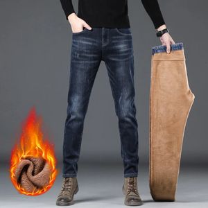 Jeans pour hommes hiver jeans cool pour hommes neige chaude en peluche épaisse laine denim stretch pantalon droit jambes étroites pantalon bleu 231121