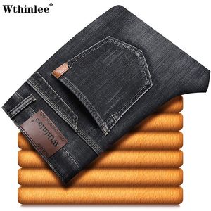 Herenjeans Winter Fleece warme jeans voor heren Klassieke stijl Zakelijk casual Dikkere normale pasvorm Denim broek Donkergrijs Blauwe merkbroek 231208