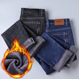 Hommes Jeans hiver thermique chaud flanelle Stretch qualité célèbre marque polaire pantalon hommes droit flocage pantalon Jean mâle 231018