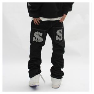 Heren Jeans Met Print Rechte Baggy Punk Mode Harajuku Broek Gedrukt Oversized Streetwear Y2k Zwart Trendyol Hip Hop Man 230607
