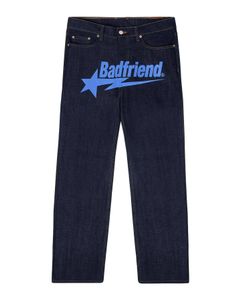 Jeans pour hommes Y2k Badfriend LETTRE HIP HOP IMPRESSION PANTES NOIRS Men de femmes Fashion Casual Rock Wide Foot Baggy Streetwear VO2X