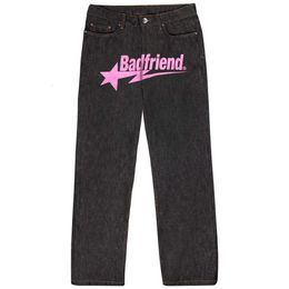 Jeans pour hommes Y2k Hip Hop Badfriend Lettre Impression Baggy Pantalon Noir 2023 Harajuku Mode Punk Rock Pantalon Large Pied Streetwear Winter01 602