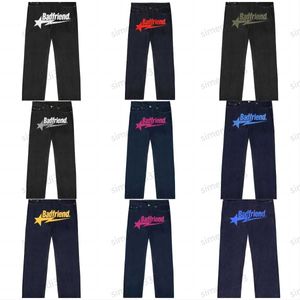 Jeans pour hommes Y2k Hip Hop Badfriend lettre impression Baggy pantalon noir Harajuku mode Punk Rock pantalon large pied Streetwear