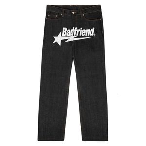 Mens jeans y2k hiphop badfriend brief afdrukken baggy zwarte broek 2023 Harajuku mode punk rock brede voet broek streetwear winter01 397