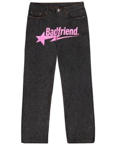 Jeans pour hommes Y2k Hip Hop Badfriend lettre impression Baggy pantalon noir Harajuku mode Punk Rock pantalon large pied Streetwear 230322 Winter01 549